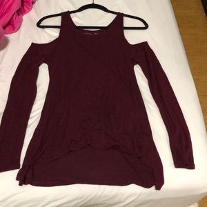 Burgundy cold shoulder long sleeve top